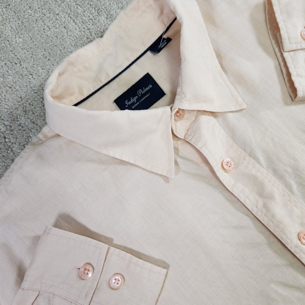Indigo Palms Shirt‎ Men XL 100% Linen Button Down Beige Wealth Luxury Beach